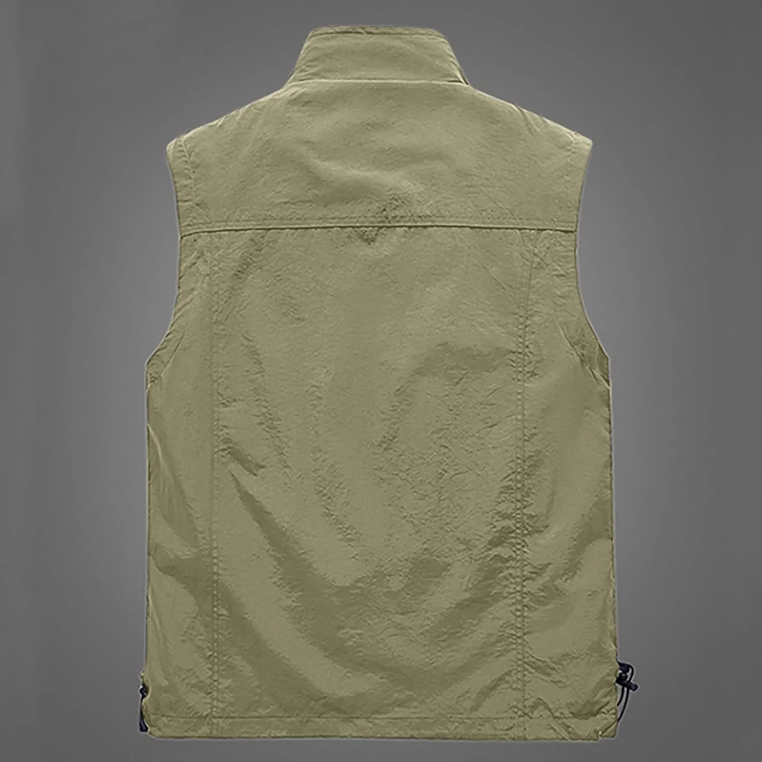 Cambkatl Men's Multi-Pockets Vest - Full Zipper Stand Collar Sleeveless Outerwear - Fishing Travel Utility Vest Gilet