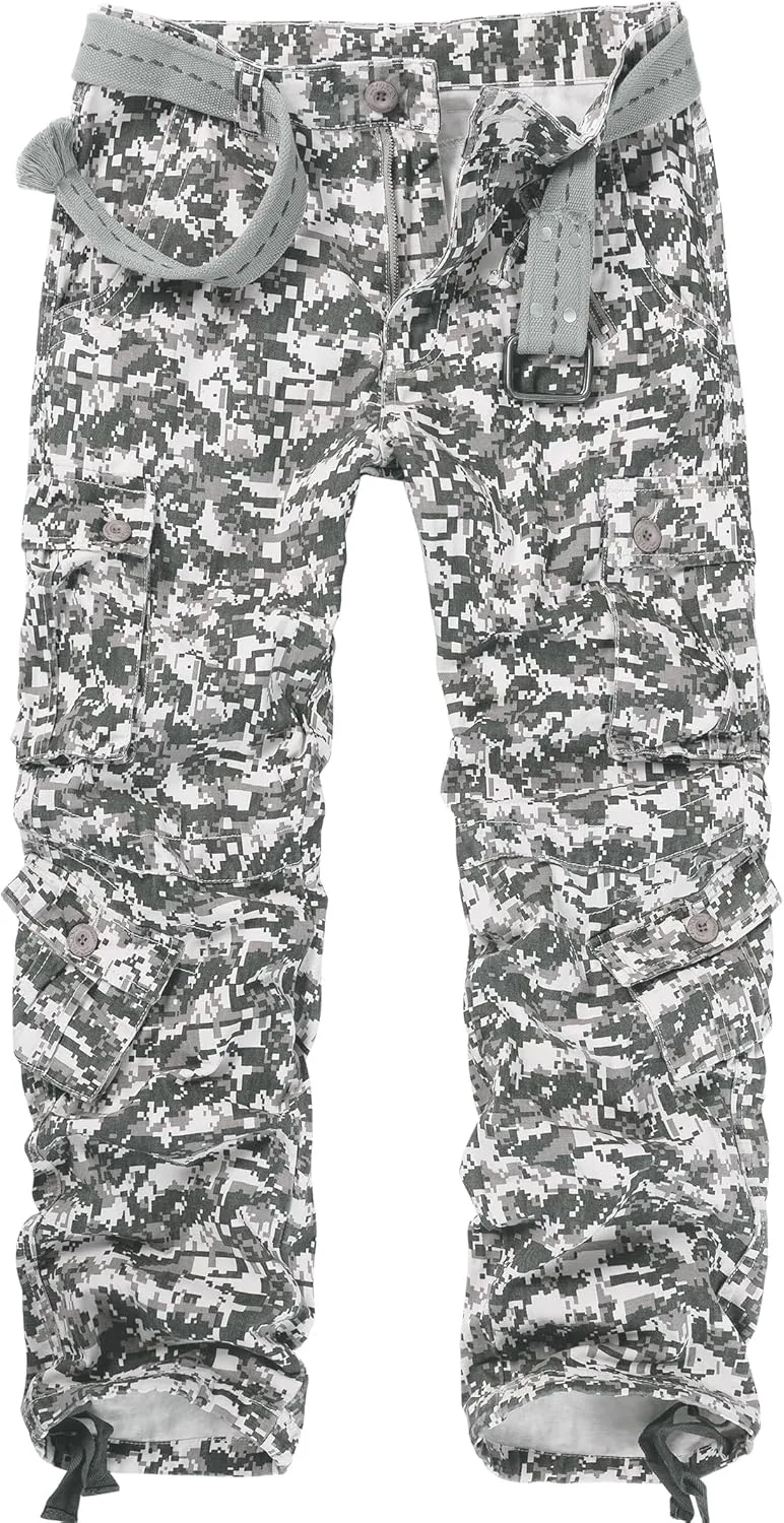 Cargo Pants for Men, Camo Pants Relaxed Fit Utility Hiking Pants, Ripstop Work Pants with 8 Pockets