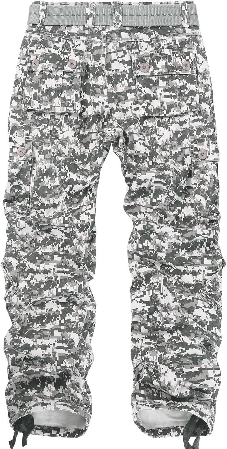 Cargo Pants for Men, Camo Pants Relaxed Fit Utility Hiking Pants, Ripstop Work Pants with 8 Pockets