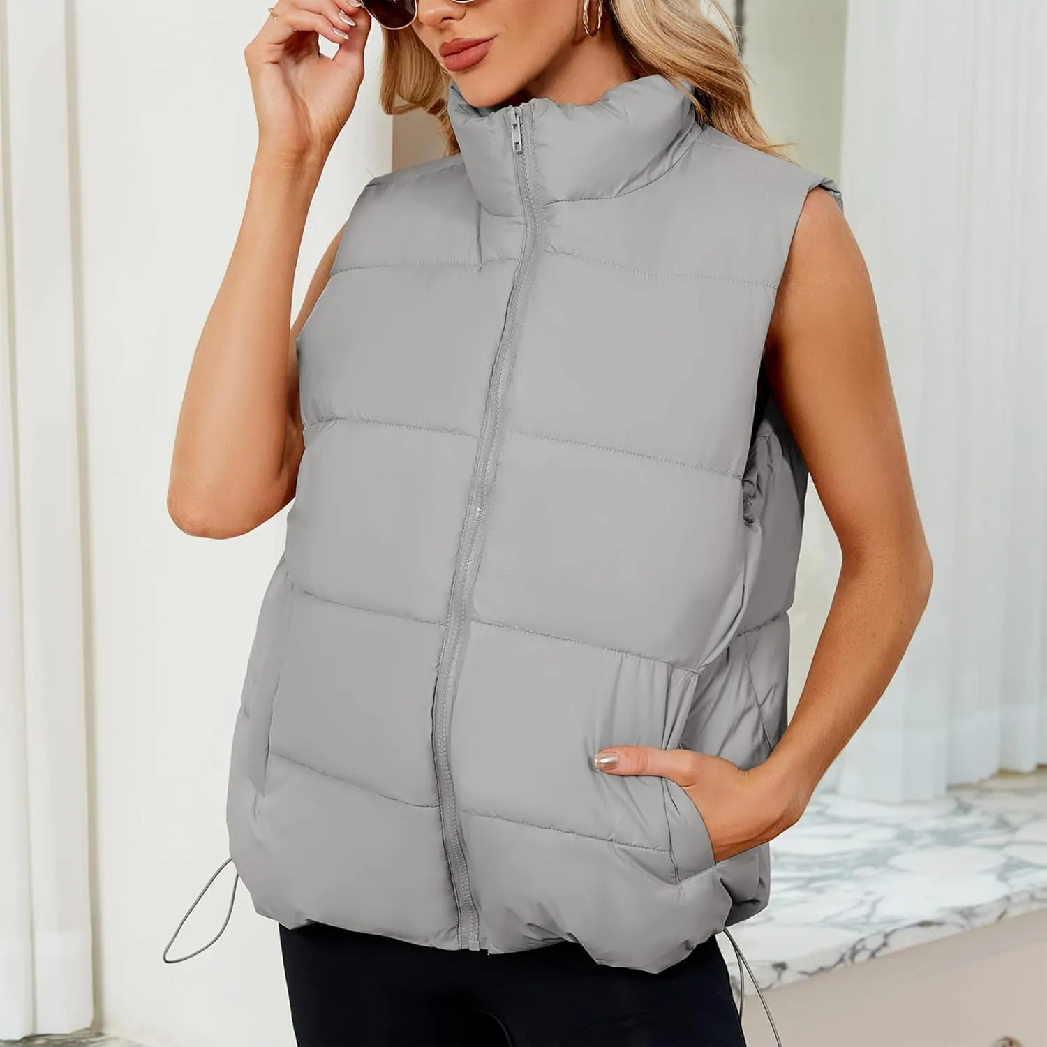 Century Star Puffer Vest for Women's Outerwear Vests Puffy Oversized 2024 Quilted Vest Tops Jackets Coat with Pockets