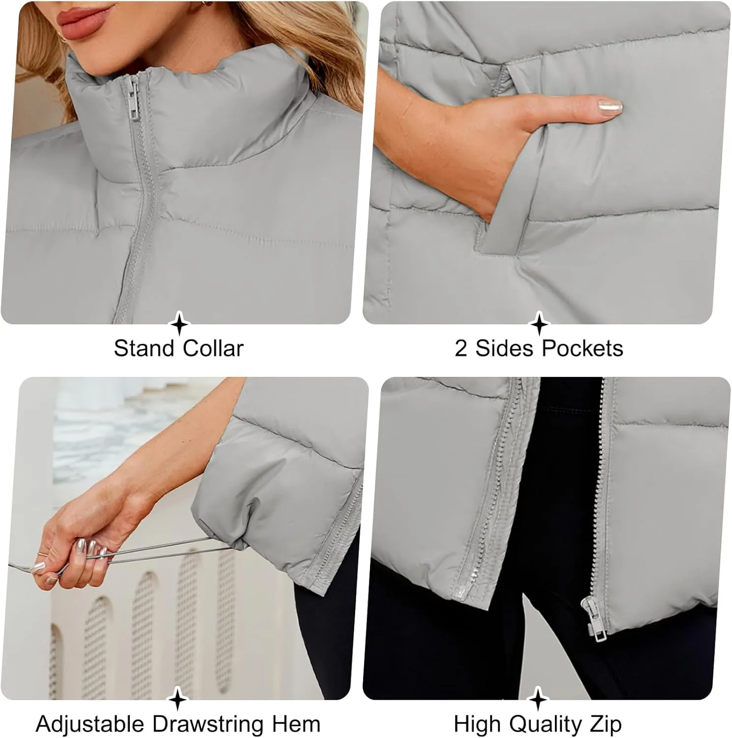 Century Star Puffer Vest for Women's Outerwear Vests Puffy Oversized 2024 Quilted Vest Tops Jackets Coat with Pockets