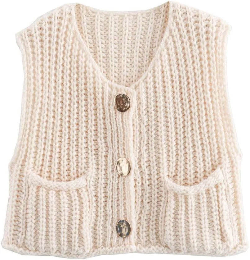 CHARTOU Women Chunky Knit Vest Button Down Sleeveless Sweater Tank Tops Going Out Outfits