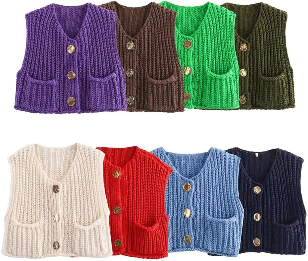 CHARTOU Women Chunky Knit Vest Button Down Sleeveless Sweater Tank Tops Going Out Outfits