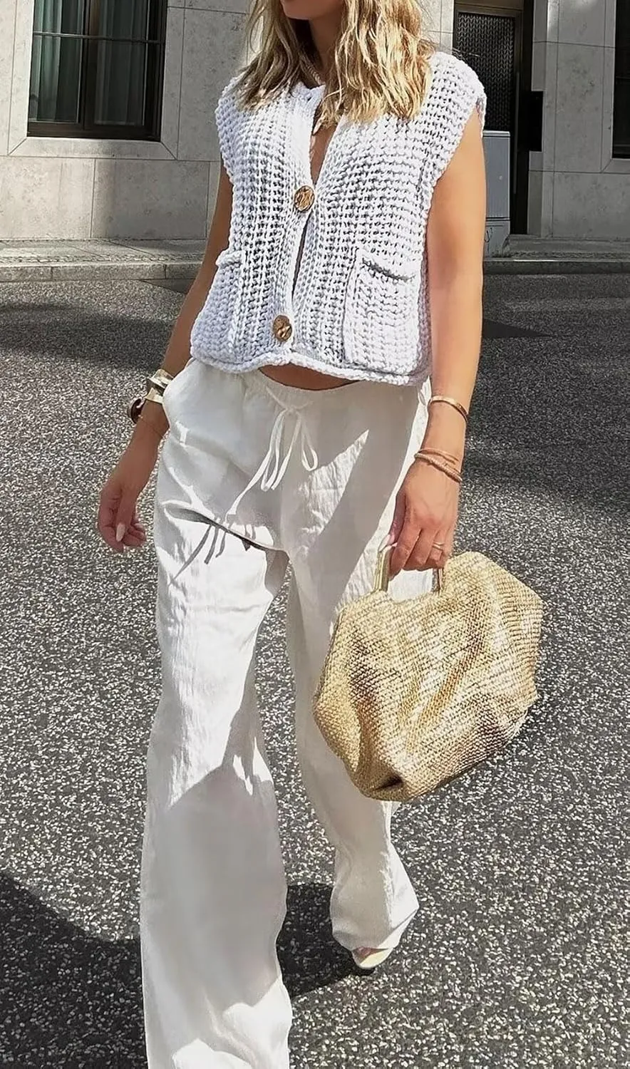 CHARTOU Women Chunky Knit Vest Button Down Sleeveless Sweater Tank Tops Going Out Outfits