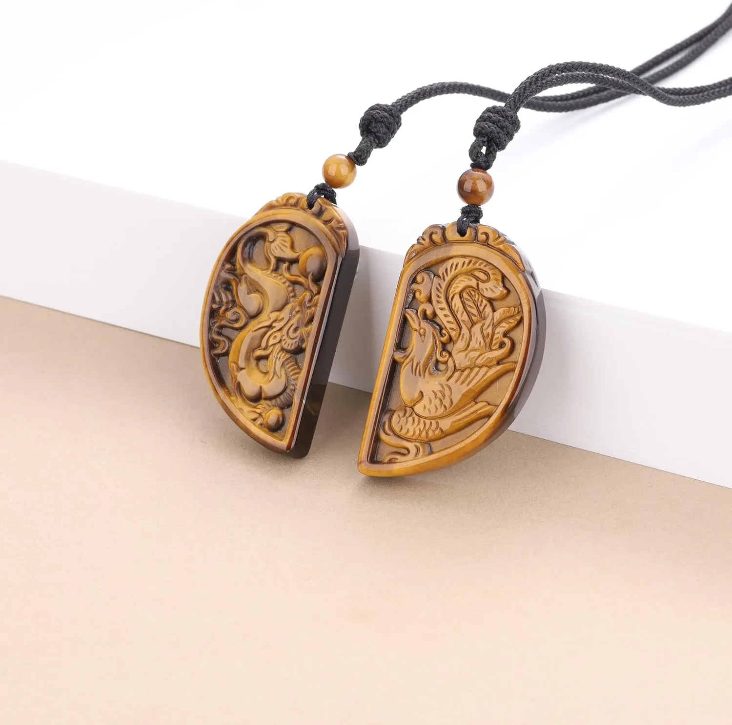 COAI Genuine Stone Phoenix Dragon Matching Couple Necklaces