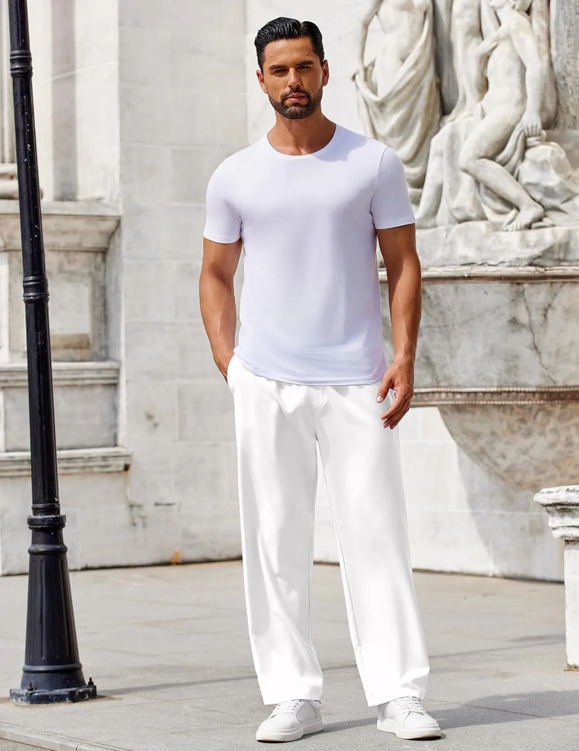 COOFANDY Mens Casual Pants Drawstring Elastic Waist Pants Linen Summer Beach Pants