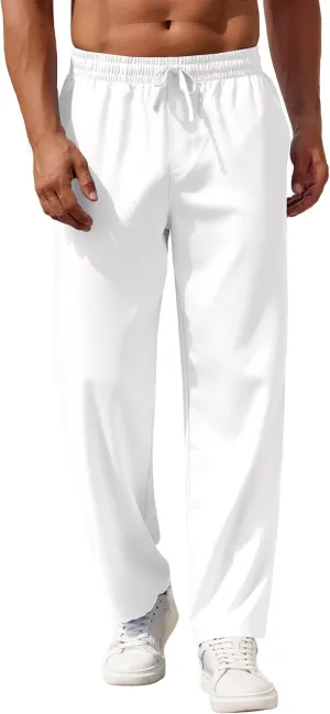 COOFANDY Mens Casual Pants Drawstring Elastic Waist Pants Linen Summer Beach Pants