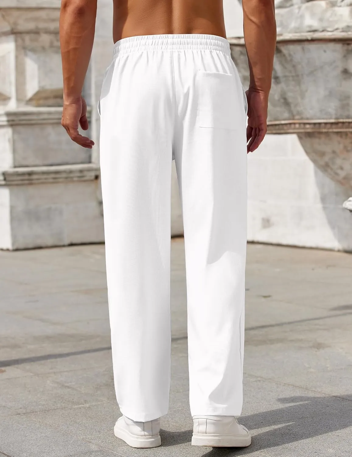 COOFANDY Mens Casual Pants Drawstring Elastic Waist Pants Linen Summer Beach Pants