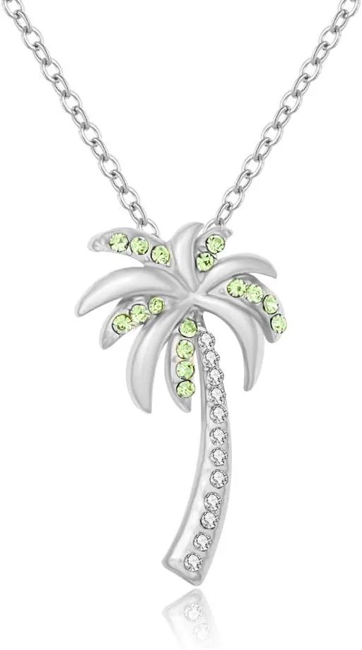 Dainty Crystal Palm Tree Pendant Necklace Summer Style