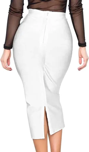 Elastic High Waist Back Split Midi Bandage Skirt