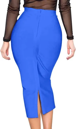 Elastic High Waist Back Split Midi Bandage Skirt