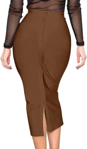 Elastic High Waist Back Split Midi Bandage Skirt