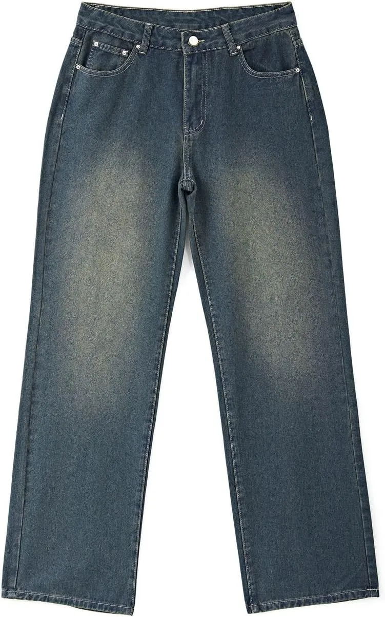 EMMIOL Women Baggy Jeans Wide Leg Mid-Low Waist Jeans Loose Boyfriends Jeans 90s Denim Pants with Pockets