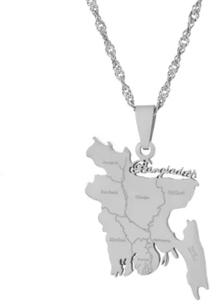 Fashion Stainless Steel Bangladesh Map and Cities Pendant Necklace