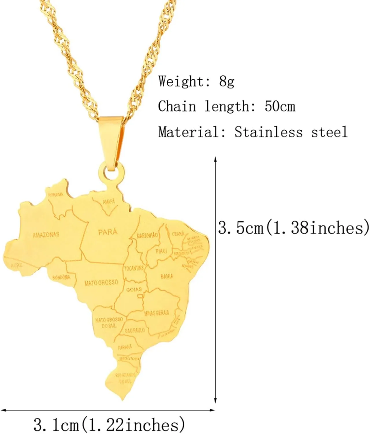 Fashion Stainless Steel Brazil City Map Pendant Necklace