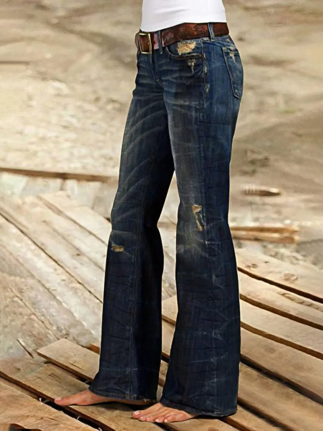 Flamingals Low Waist Boot Cut Jeans for Women Trendy Tummy Control Jeans Stretch Flare Leg Jeans
