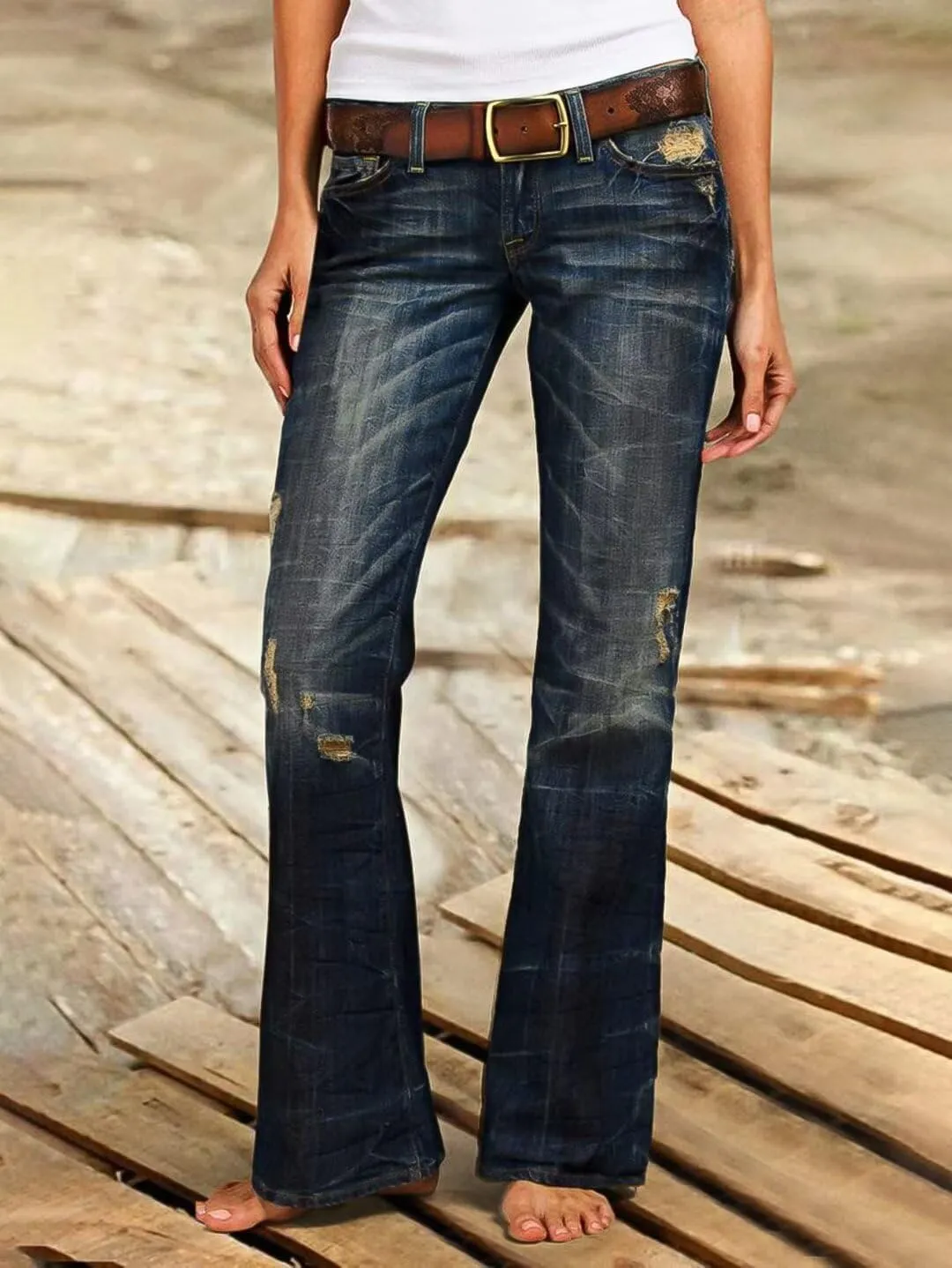 Flamingals Low Waist Boot Cut Jeans for Women Trendy Tummy Control Jeans Stretch Flare Leg Jeans