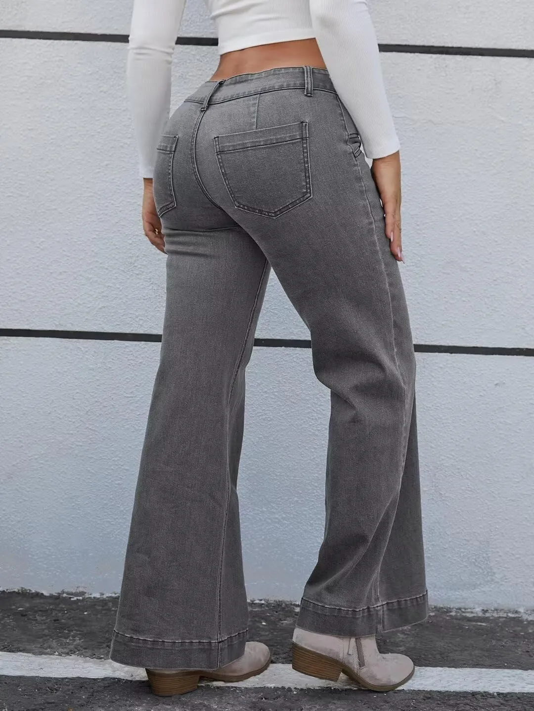 Flamingals Women's Tall Jeans Low Rise Flare Jeans Seam Front Baggy Jeans