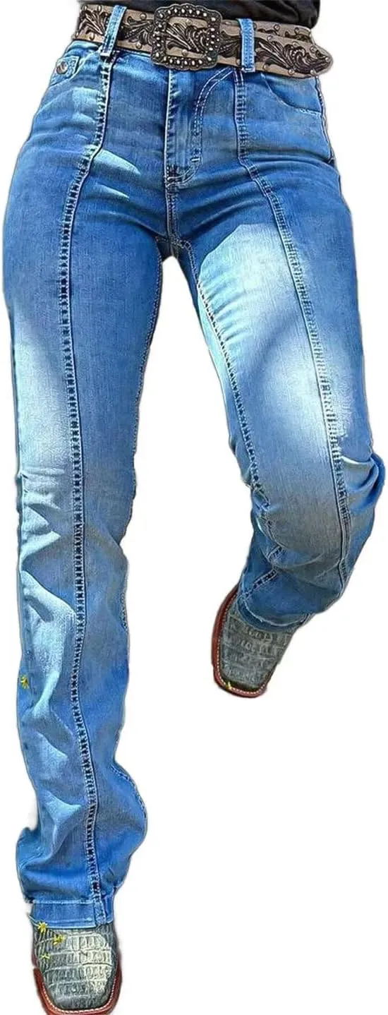 Flamingals Women's Tall Jeans Low Rise Flare Jeans Seam Front Baggy Jeans