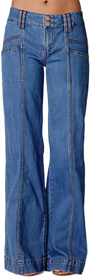 Flamingals Women's Tall Jeans Low Rise Flare Jeans Seam Front Baggy Jeans