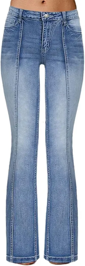 Flamingals Women's Tall Jeans Low Rise Flare Jeans Seam Front Baggy Jeans