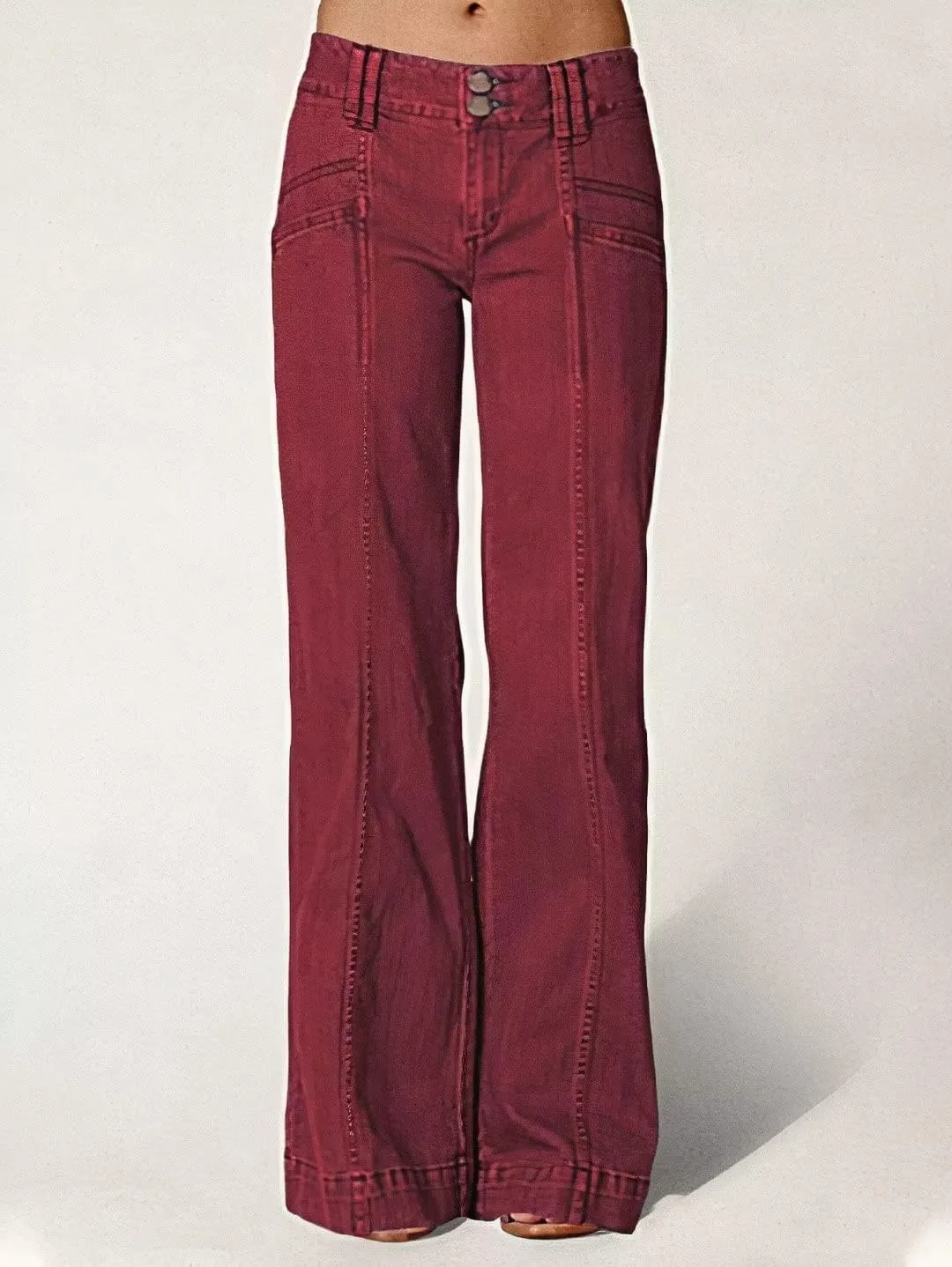 Flamingals Women's Tall Jeans Low Rise Flare Jeans Seam Front Baggy Jeans