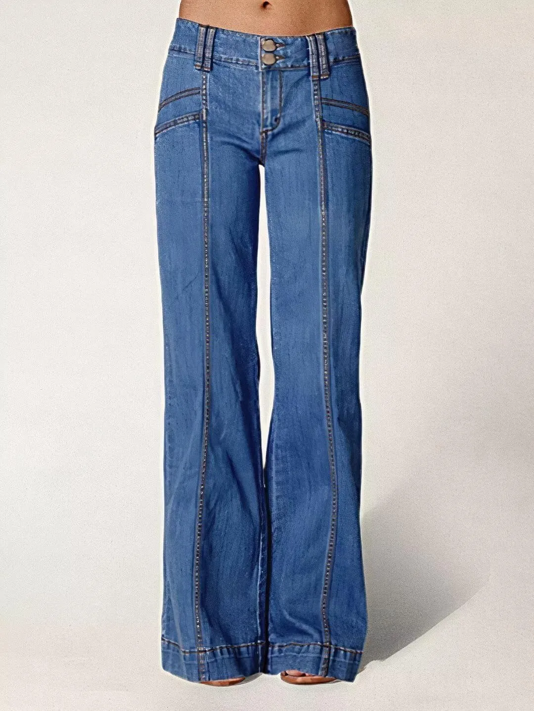 Flamingals Women's Tall Jeans Low Rise Flare Jeans Seam Front Baggy Jeans