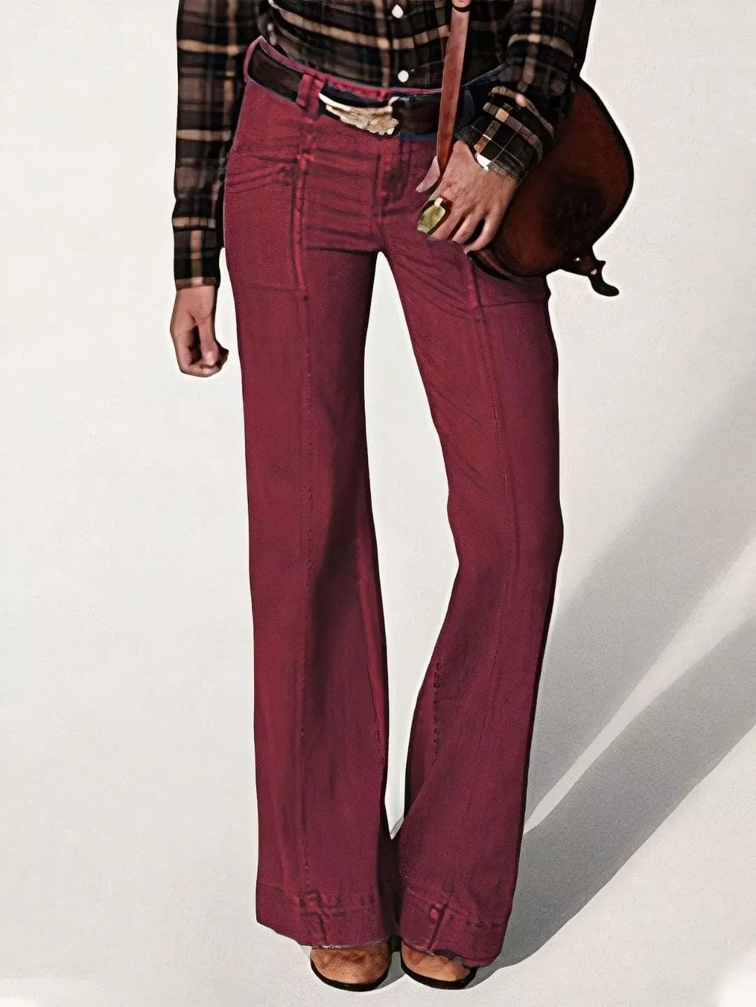 Flamingals Women's Tall Jeans Low Rise Flare Jeans Seam Front Baggy Jeans
