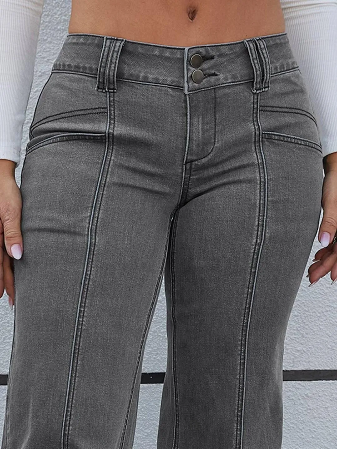 Flamingals Women's Tall Jeans Low Rise Flare Jeans Seam Front Baggy Jeans
