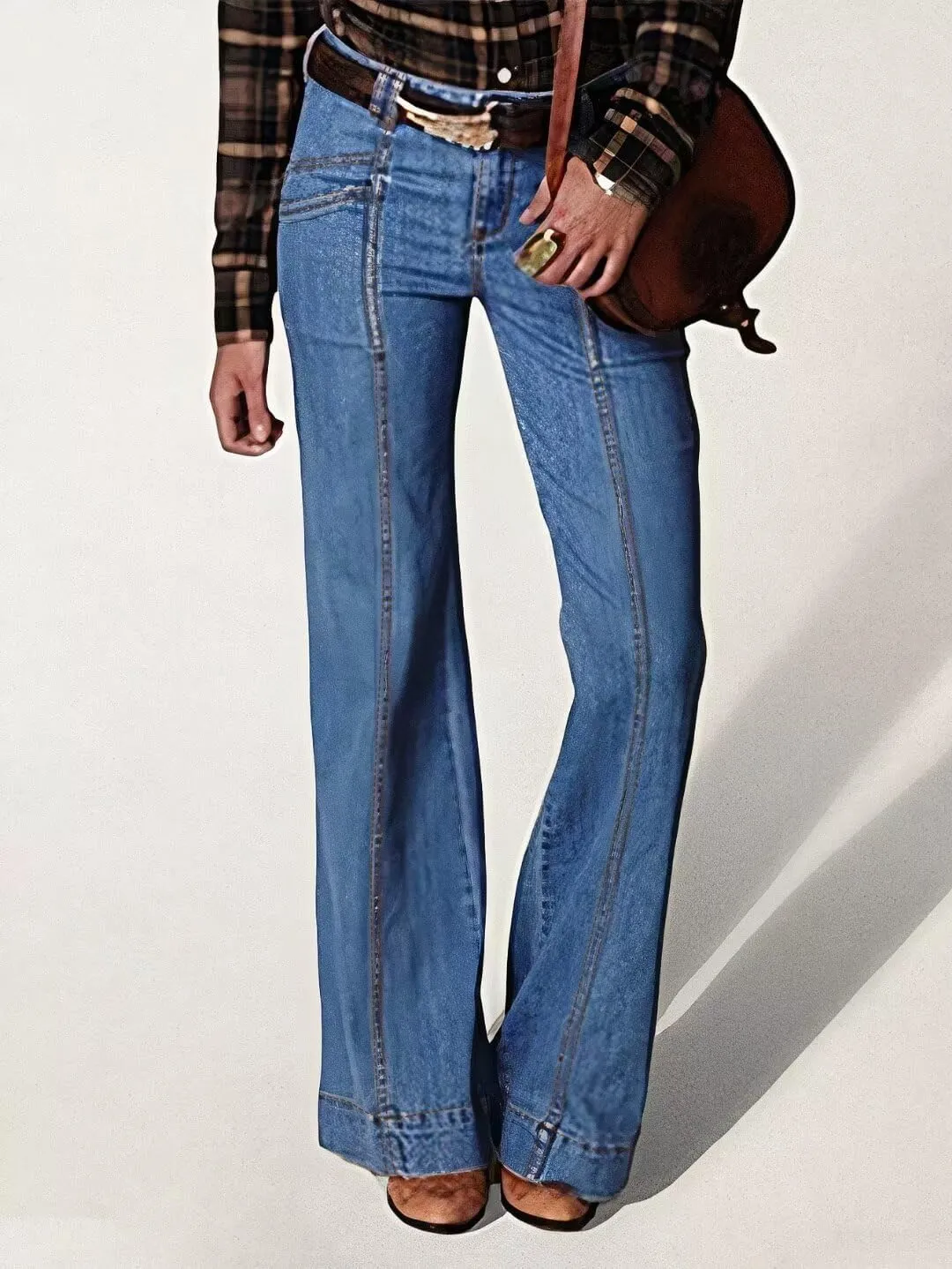 Flamingals Women's Tall Jeans Low Rise Flare Jeans Seam Front Baggy Jeans