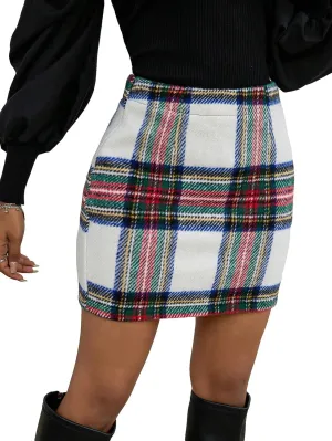 Floerns Women's Plaid High Waist Bodycon Mini Skirt
