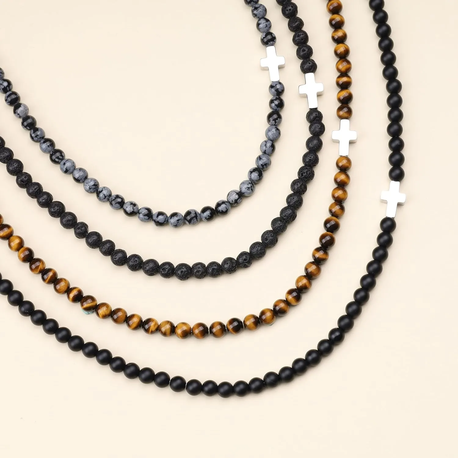 GAVU 6mm Crystal Beaded Cross Necklace for Men