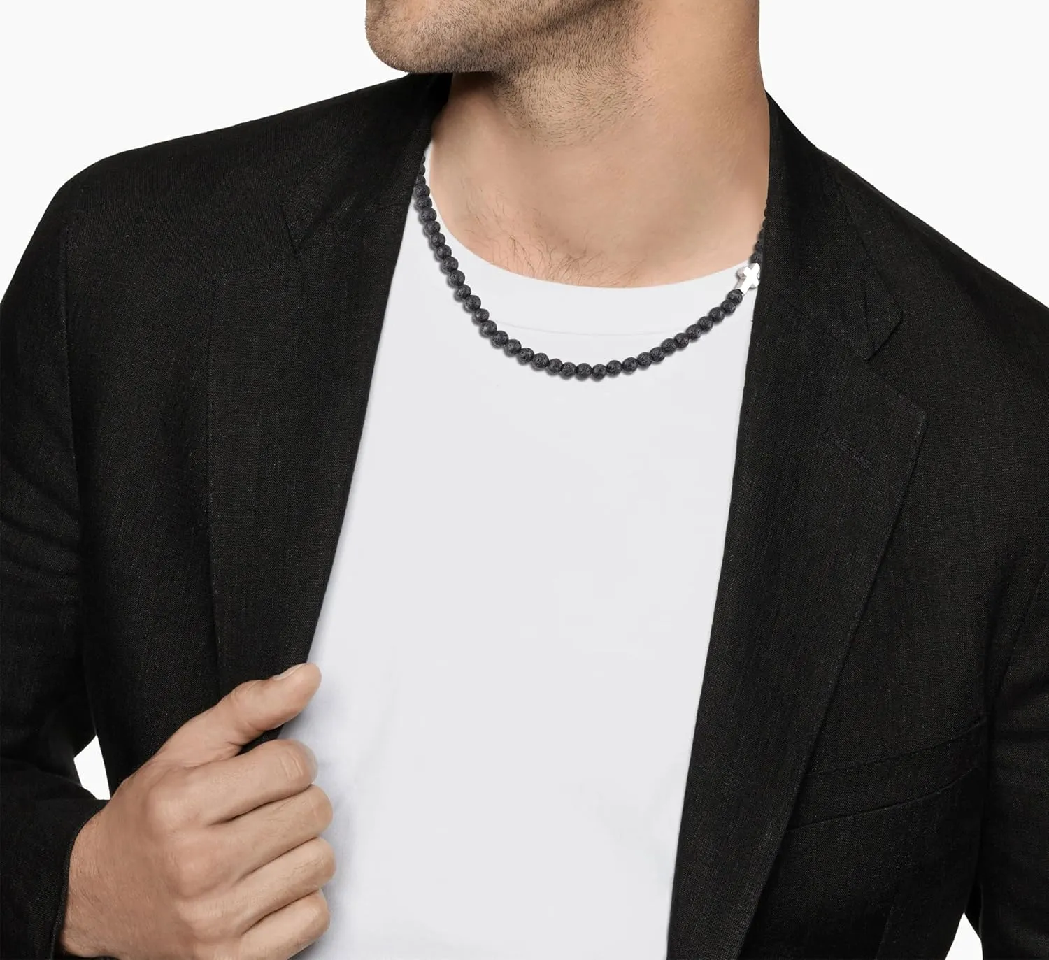 GAVU 6mm Crystal Beaded Cross Necklace for Men