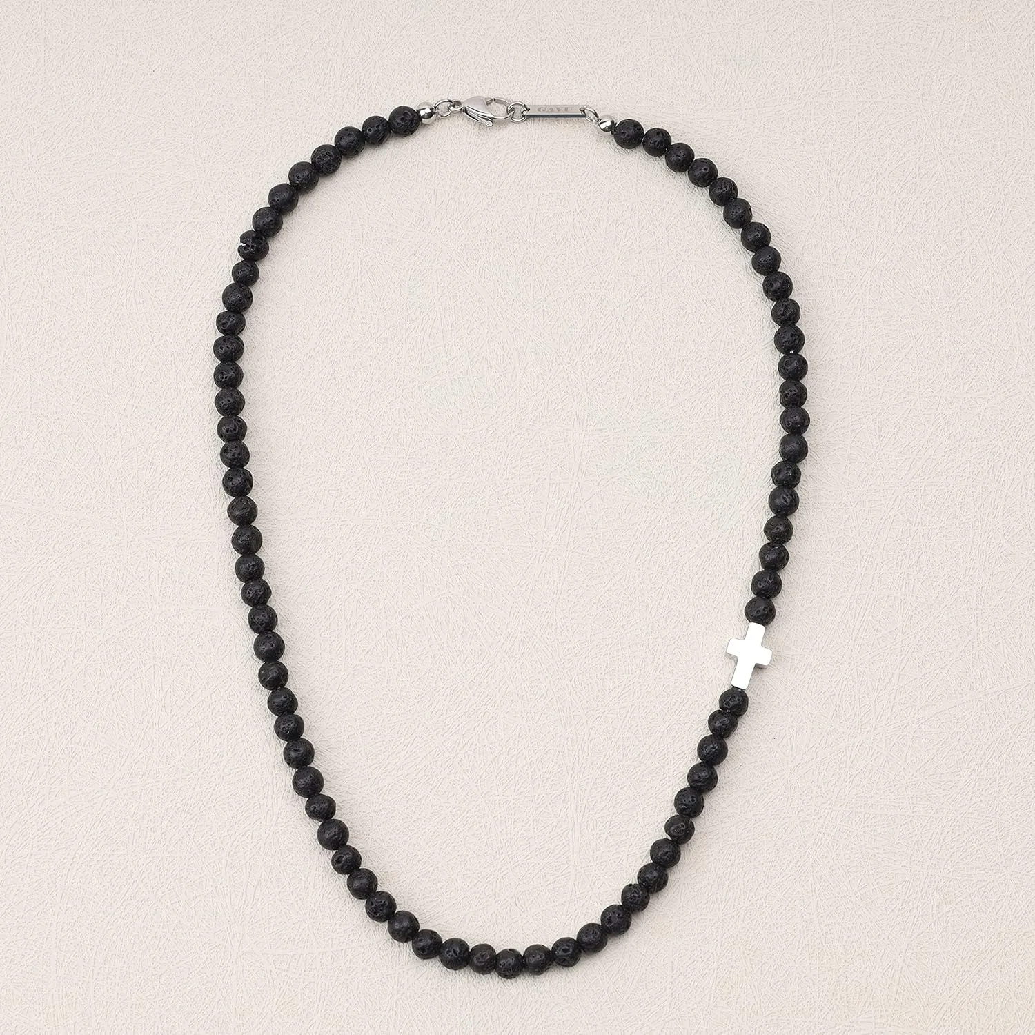 GAVU 6mm Crystal Beaded Cross Necklace for Men
