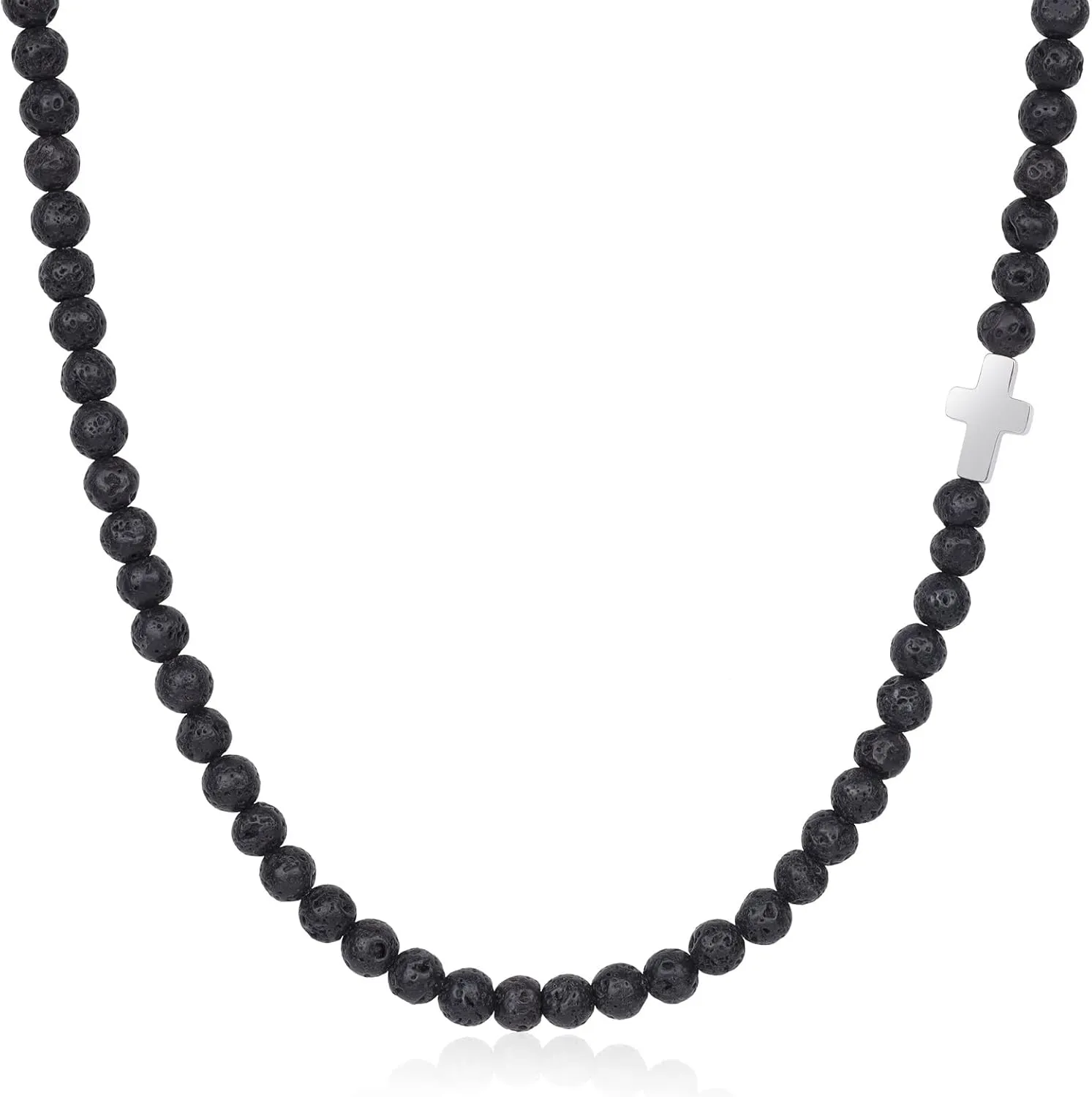 GAVU 6mm Crystal Beaded Cross Necklace for Men