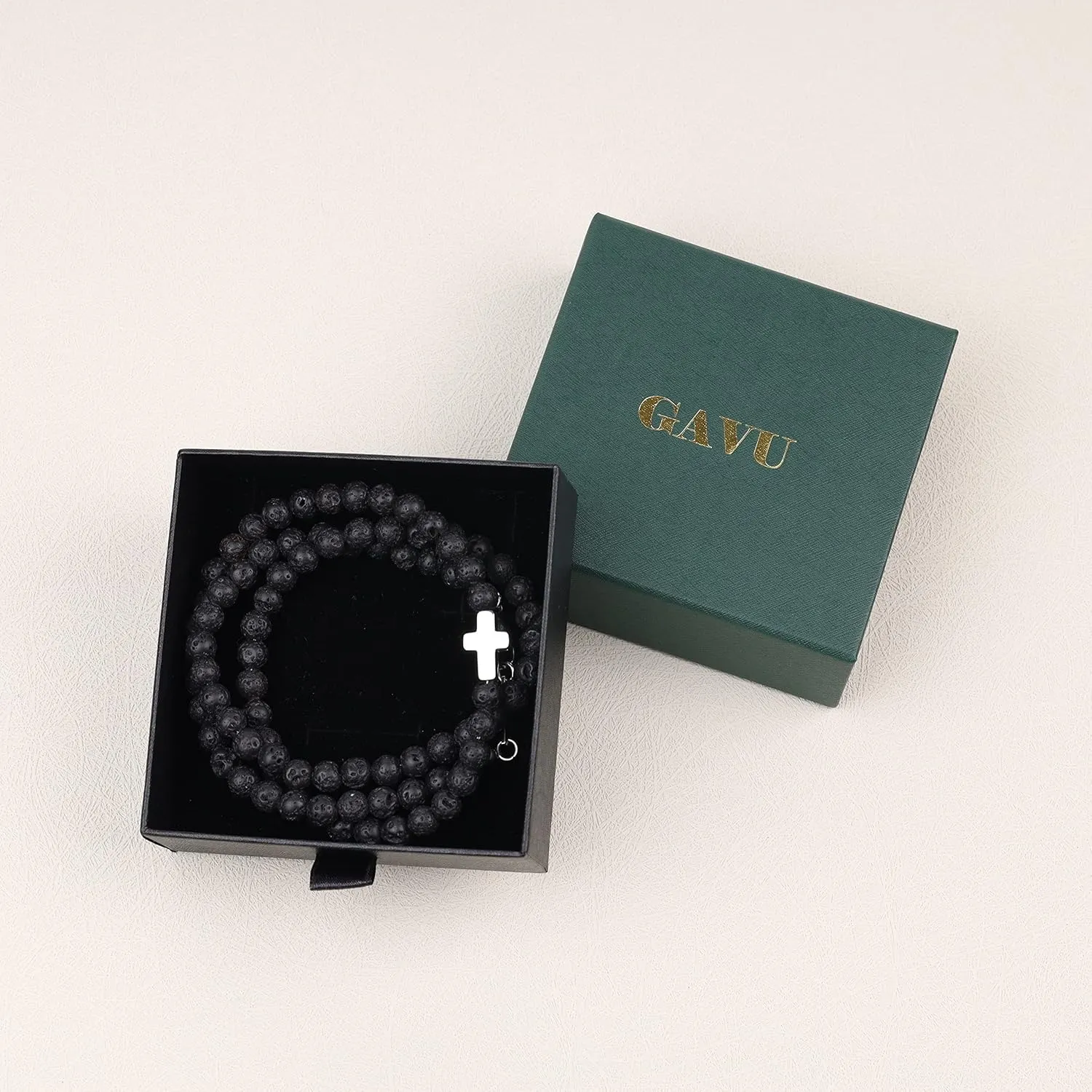 GAVU 6mm Crystal Beaded Cross Necklace for Men
