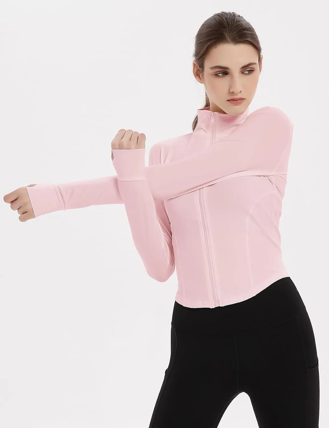 Gihuo Women's Athletic Full Zip Lightweight Workout Jacket with Thumb Holes
