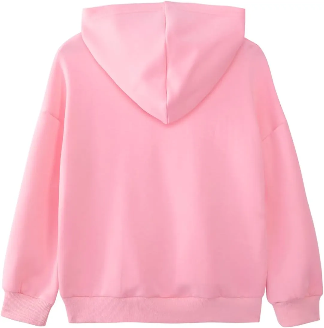 Girls Long Sleeve Hooded Sweatshirt Oversized Graphic Hoodies Cute Pullovers Tops