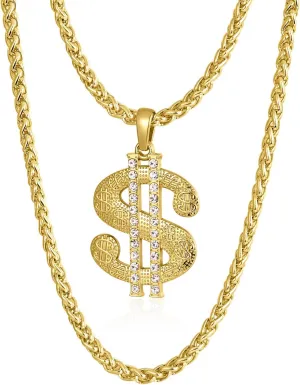 Gold Chain for Men with Dollar Sign Pendant Necklace
