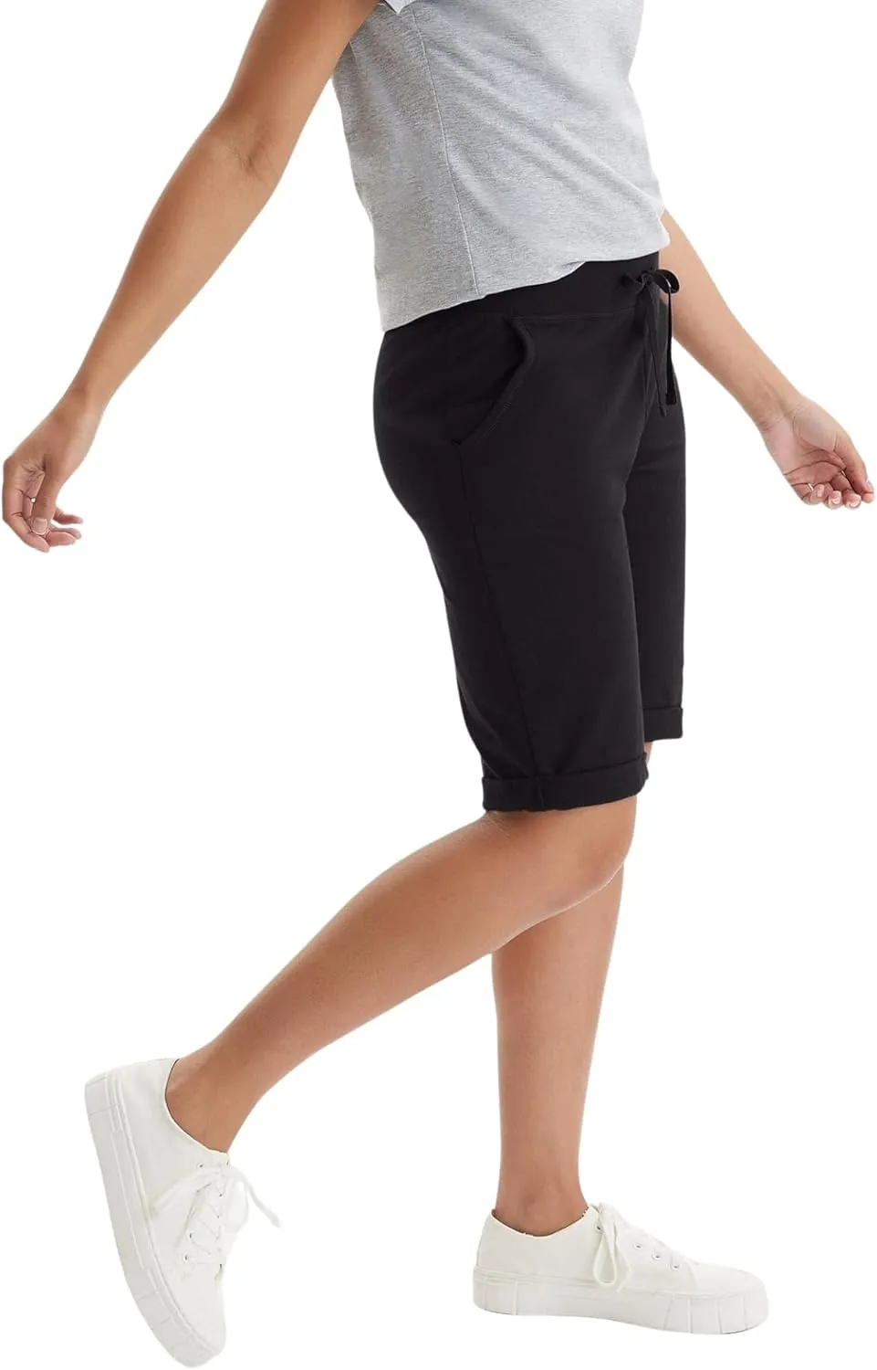 Hanes Women's Shorts, French Terry Bermuda Pocket Shorts, Jersey Knit Fleece Shorts, Women's Bermuda Shorts, 11"