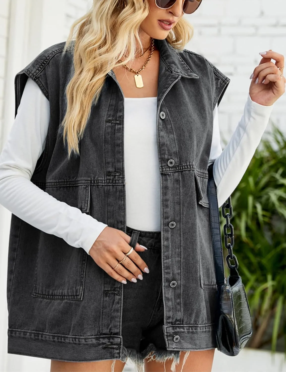 HangNiFang Aztec Denim Jacket Shacket for Women Button Down Vintage Distressed Blue Jean Jacket