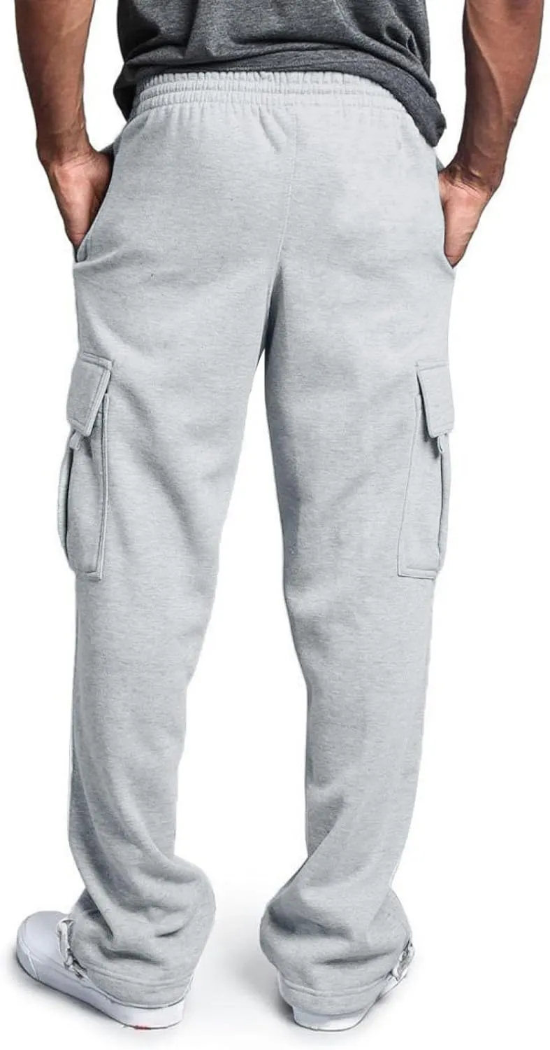 Heavyweight Cargo Sweatpants for Men Casual Fleece Jogger Sports Hiking Pants Drawstring Trousers with Pockets