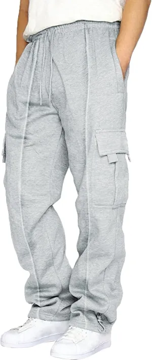 Heavyweight Cargo Sweatpants for Men Casual Fleece Jogger Sports Hiking Pants Drawstring Trousers with Pockets