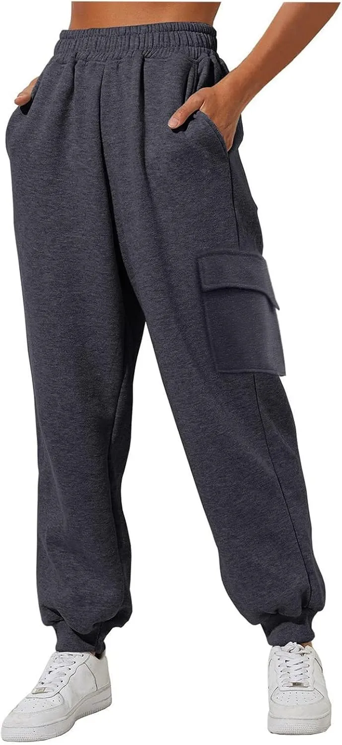 Jogger Fleece Sweat Pants for Women Trendy Plus Size Cinch Bottoms with Pockets Baggy Sweatpants for Teen Girls