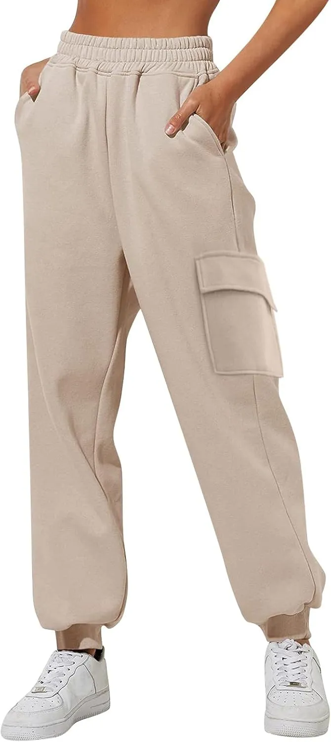Jogger Fleece Sweat Pants for Women Trendy Plus Size Cinch Bottoms with Pockets Baggy Sweatpants for Teen Girls