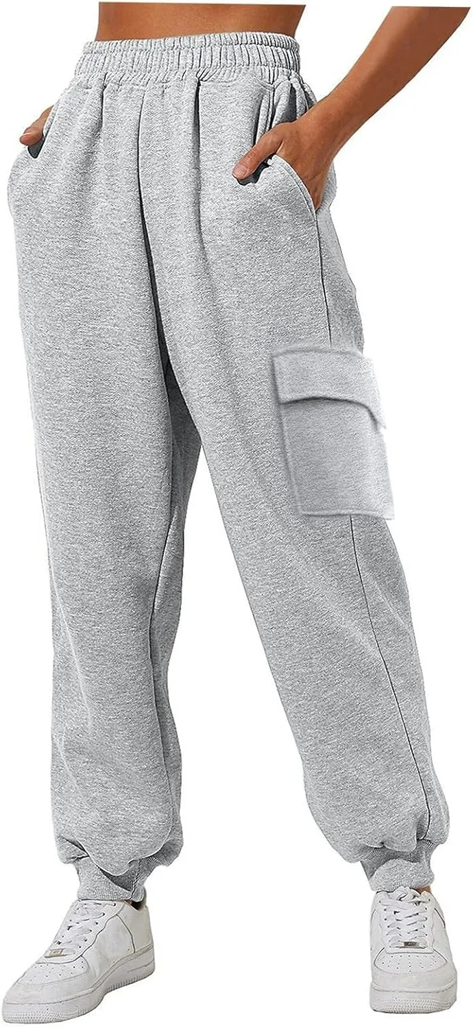 Jogger Fleece Sweat Pants for Women Trendy Plus Size Cinch Bottoms with Pockets Baggy Sweatpants for Teen Girls