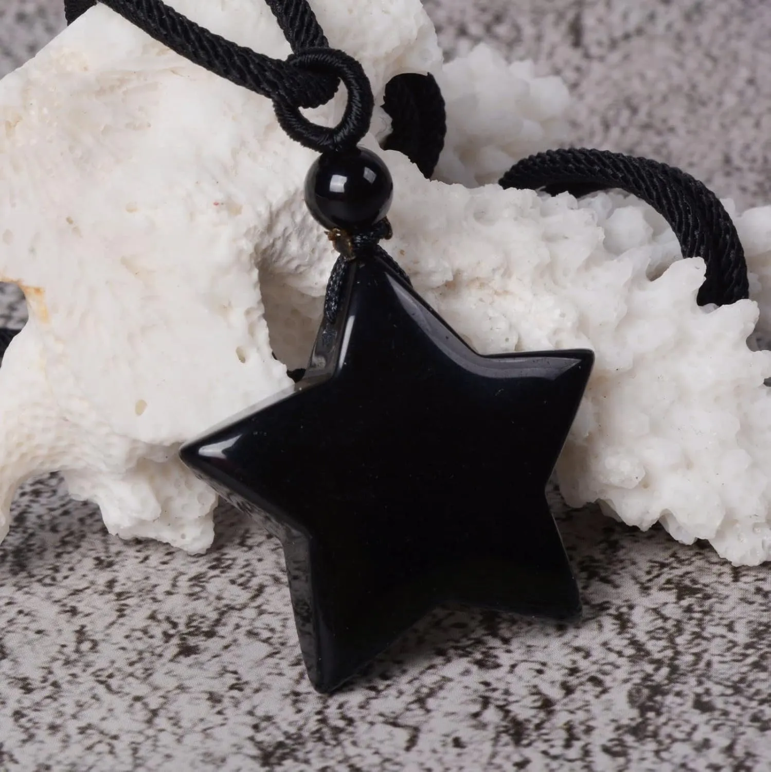 Justinstones 30mm Gemstone carved star pendant necklace 22"