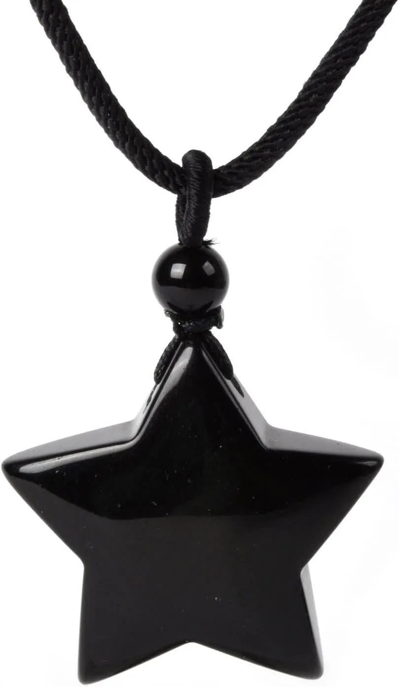 Justinstones 30mm Gemstone carved star pendant necklace 22"