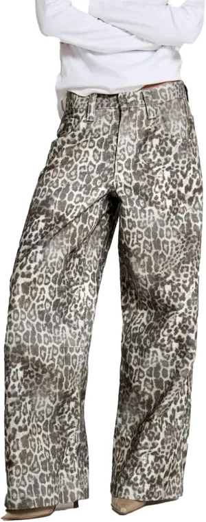 Kedera Women's Leopard Printed Straight Jeans Loose Y2K Jeans Casual Boyfriend Vintage Streetwear Cheetah Jeans