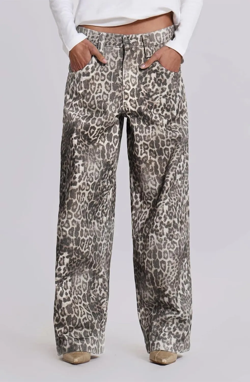 Kedera Women's Leopard Printed Straight Jeans Loose Y2K Jeans Casual Boyfriend Vintage Streetwear Cheetah Jeans